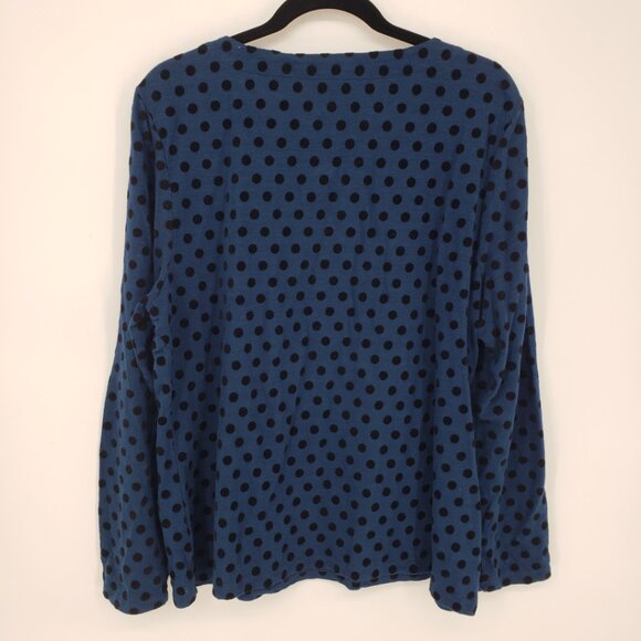 ❤️2/$15 or 3/$21❤️Talbots Blue w/Black Velvet Polka Dots L/S Top, Size XL - Picture 2 of 7